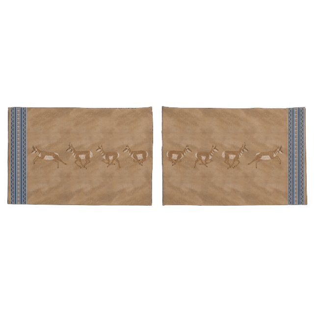 Southwest Pronghorn Antelopes Blue Border Standard Pillowcase (Back-Set)