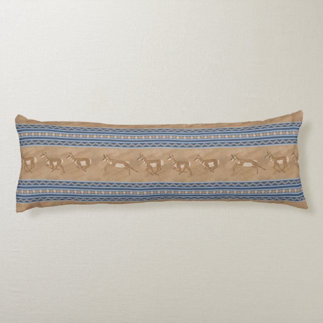 Southwest Pronghorn Antelopes Blue & Brown Border Body Cushion (Back)