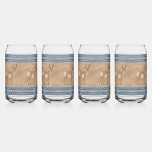 Southwest Pronghorn Antelopes Geometric Border Can Glass