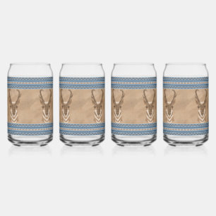 Southwest Pronghorn Antelopes Geometric Border Can Glass