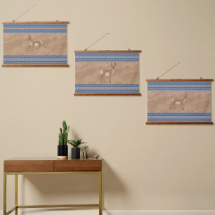 Southwest Pronghorn Antelopes Geometric Border Set Hanging Tapestry