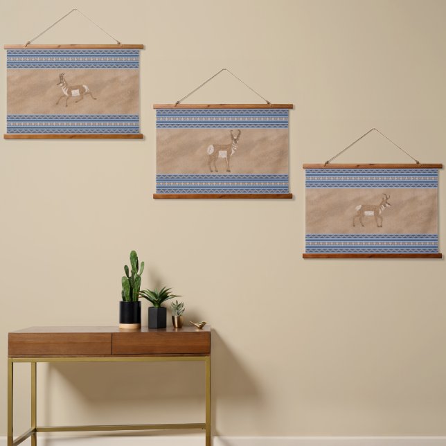 Southwest Pronghorn Antelopes Geometric Border Set Hanging Tapestry (Asymmetrical)