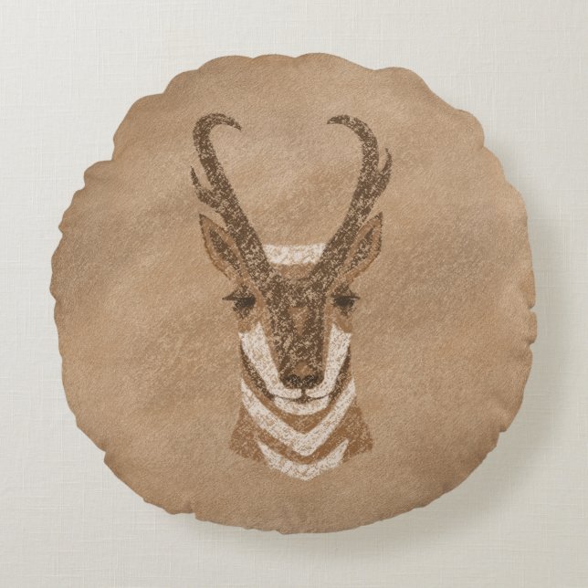 Southwest Pronghorn Petroglyph Round Cushion (Front)
