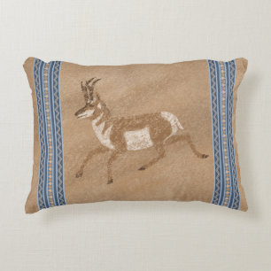 Southwest Pronghorn Running Antelope Blue Border Decorative Cushion