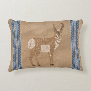 Southwest Pronghorn Standing Antelope Blue Border Decorative Cushion