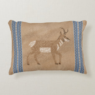 Southwest Pronghorn Walking Antelope Blue Border Decorative Cushion