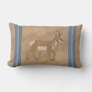 Southwest Pronghorn Walking Antelope Blue Border Lumbar Cushion