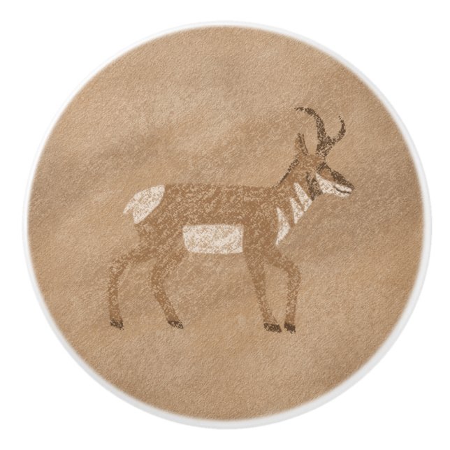 Southwest Pronghorn Walking Antelope Petroglyph  Ceramic Knob (Front)