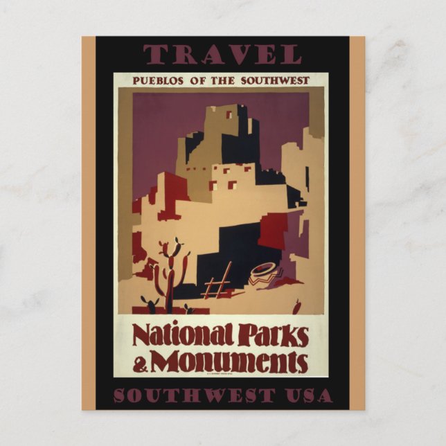 Southwest Pueblos USA Vintage Travel Poster Postcard (Front)