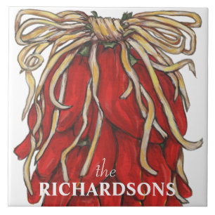 Southwest Red Chile Pepper Custom Name House # Tile