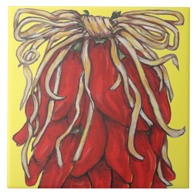 Southwest Red Chile Ristra Top House # Yellow Tile (Front)
