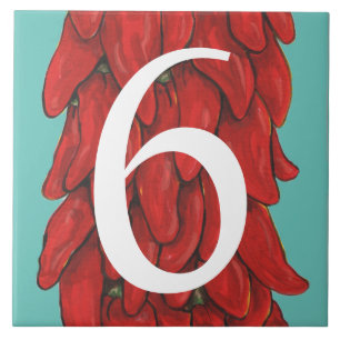 Southwest Red Chilli Pepper House #6 Six Turquoise Tile