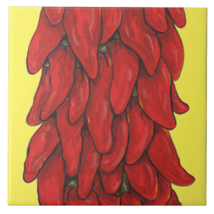 Southwest Red Chilli Pepper Ristra Middle Yellow Tile