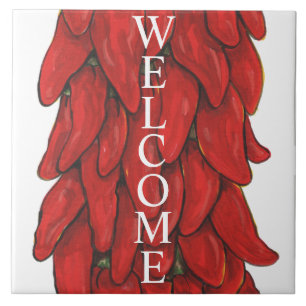 Southwest Red Chilli Pepper Ristra Welcome Middle Tile