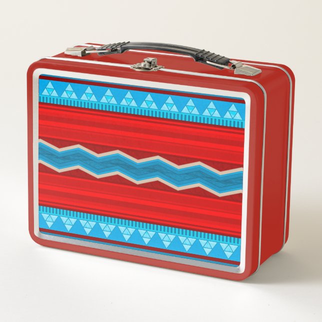 Southwest River Canyon Geometric Red Turquoise Metal Lunch Box (Front)