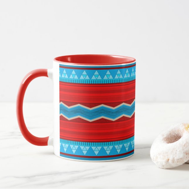 Southwest River Canyon Geometric Red Turquoise Mug (With Donut)