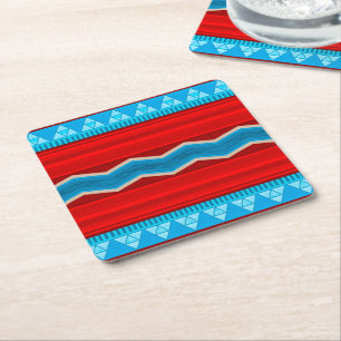Southwest River Canyon Geometric Red Turquoise  Square Paper Coaster