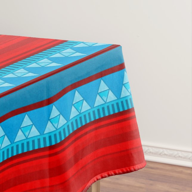 Southwest River Canyon Geometric Red Turquoise Tablecloth (In Situ)