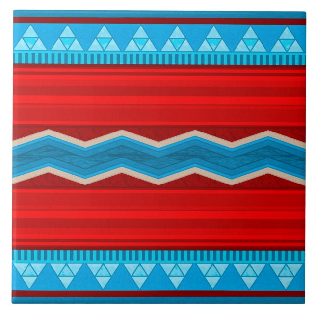 Southwest River Canyon Geometric Red Turquoise Tile (Front)