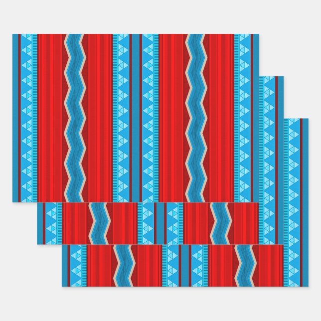 Southwest River Canyon Geometric Red Turquoise Wrapping Paper Sheet (Set)