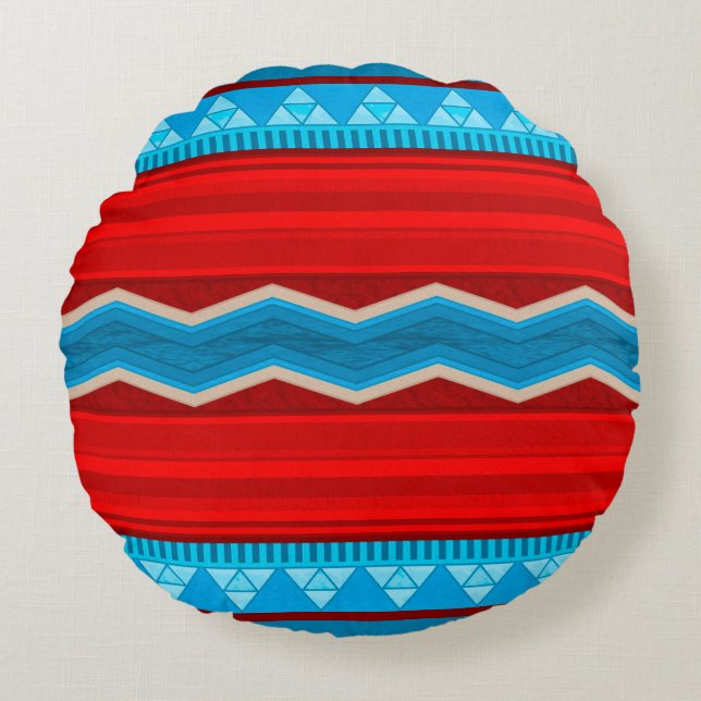 Southwest River Canyon Red and Turquoise Round Cushion (Front)