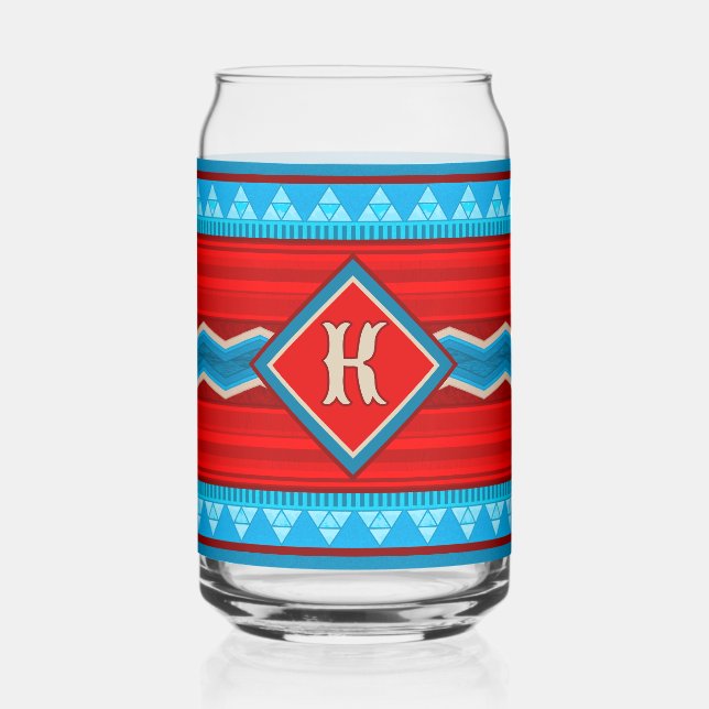 Southwest River Canyon Red Turquoise Monogram Can Glass (Front)