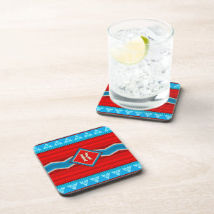 Southwest River Canyon Red Turquoise Monogram Coaster