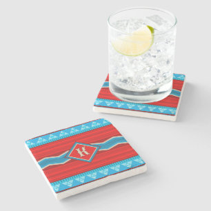 Southwest River Canyon Red Turquoise Monogrammed Stone Coaster