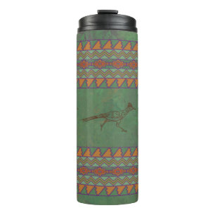 Southwest Roadrunner Green and Orange Geometric  Thermal Tumbler