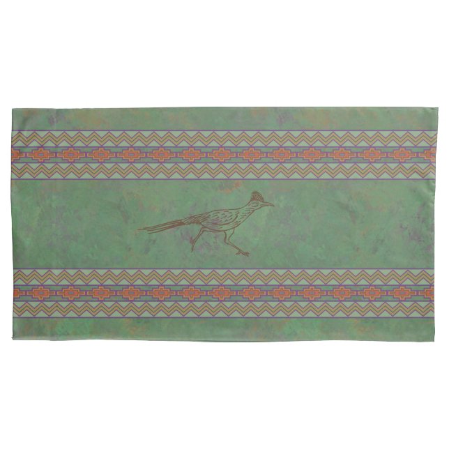 Southwest Roadrunner Sagebrush Green Pillowcase (Front-Left)