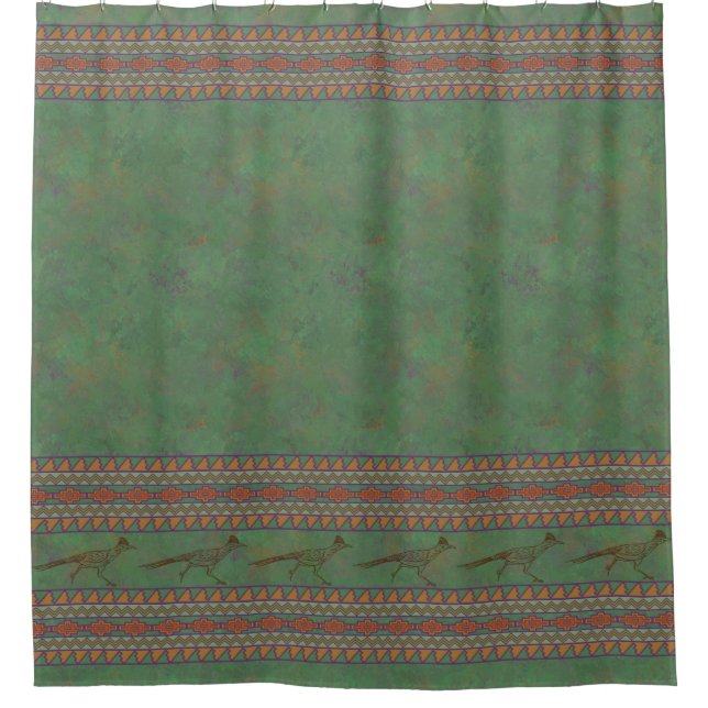 Southwest Roadrunner Sagebrush Green Shower Curtai Curtain (Front)