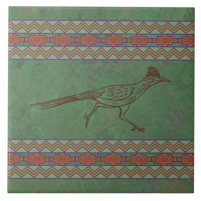 Southwest Roadrunner Sagebrush Green Tile (Front)