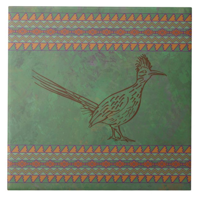 Southwest Roadrunner Sagebrush Green Tile (Front)
