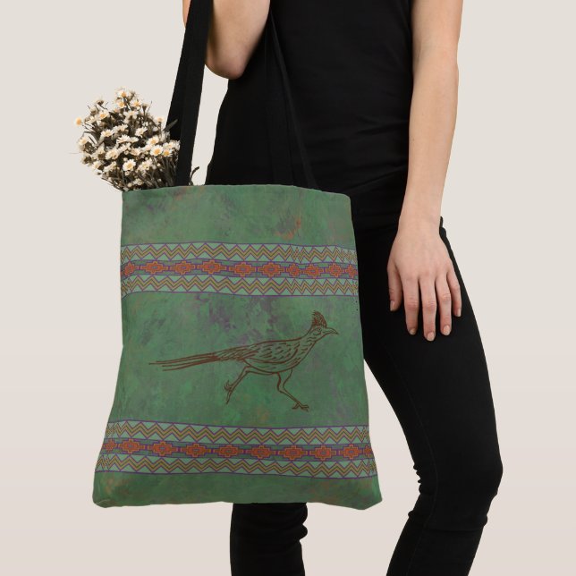 Southwest Roadrunner Sagebrush Green Tote Bag (Close Up)