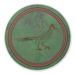 Southwest Roadrunner Scratching Sagebrush Green Ceramic Knob