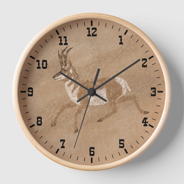 Southwest Running Pronghorn Antelope Framed Clock (Front)