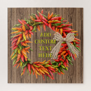 Southwest Rustic Chile Pepper Wreath Personalized Jigsaw Puzzle