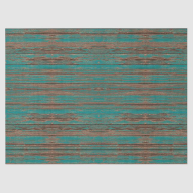 Southwest Rustic Weathered Turquoise Painted Wood Tissue Paper (Front)