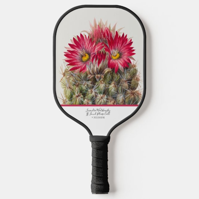 Southwest Rustic Wood Red Flower Cactus Cacti Wire Pickleball Paddle (Front)