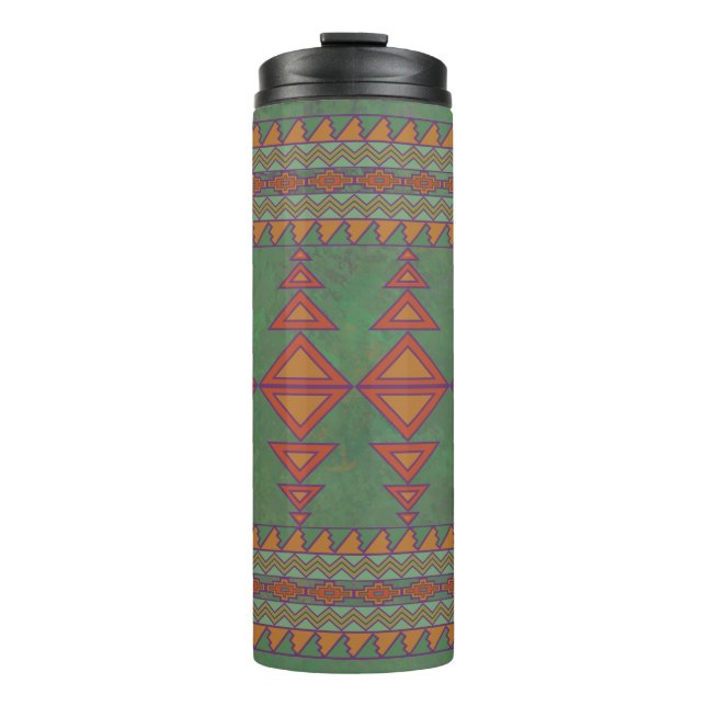 Southwest Sagebrush Green and Orange Geometric  Thermal Tumbler (Front)