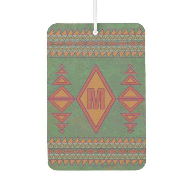 Southwest Sagebrush Green Geometric Custom Initial Car Air Freshener (Front)