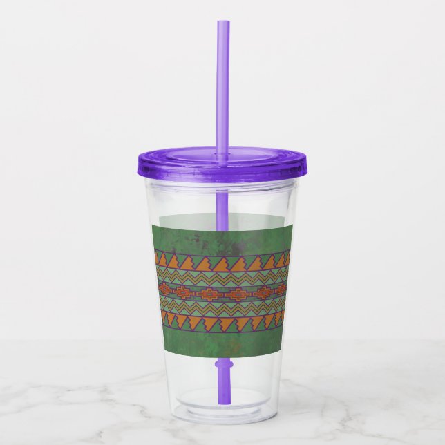 Southwest Sagebrush Green Geometric Design Acrylic Tumbler (Front)