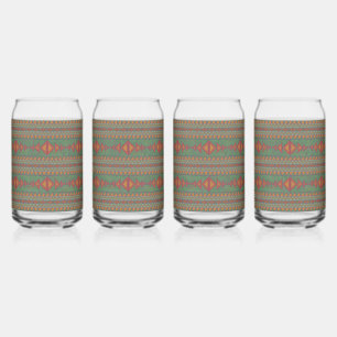 Southwest Sagebrush Green Geometric Design Can Glass