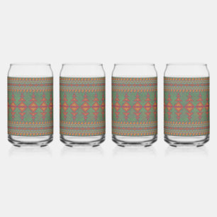 Southwest Sagebrush Green Geometric Design Can Glass