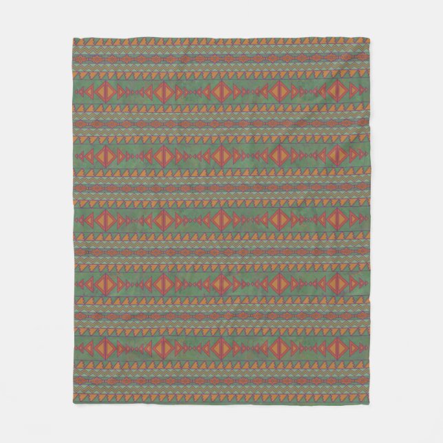 Southwest Sagebrush Green Geometric Design  Fleece Blanket (Front)