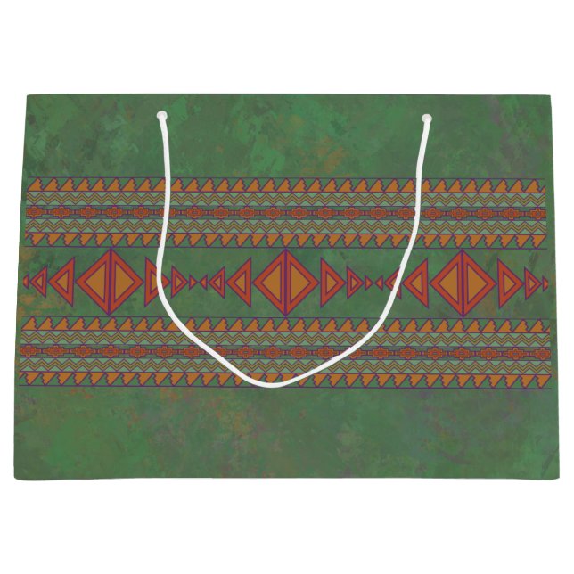 Southwest Sagebrush Green Geometric Design Large Gift Bag (Front)