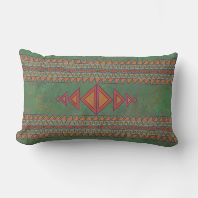 Southwest Sagebrush Green Geometric Design  Lumbar Lumbar Cushion (Front)