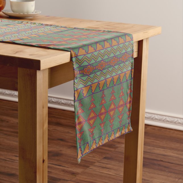 Southwest Sagebrush Green Geometric Design Medium Table Runner (In Situ)