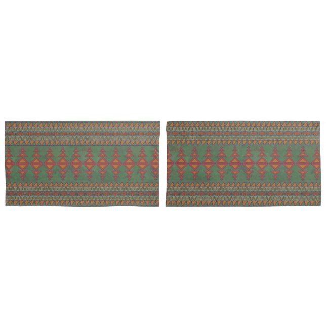 Southwest Sagebrush Green Geometric Design Pillowcase (Front-Set)