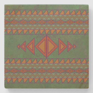 Southwest Sagebrush Green Geometric Design  Stone  Coaster